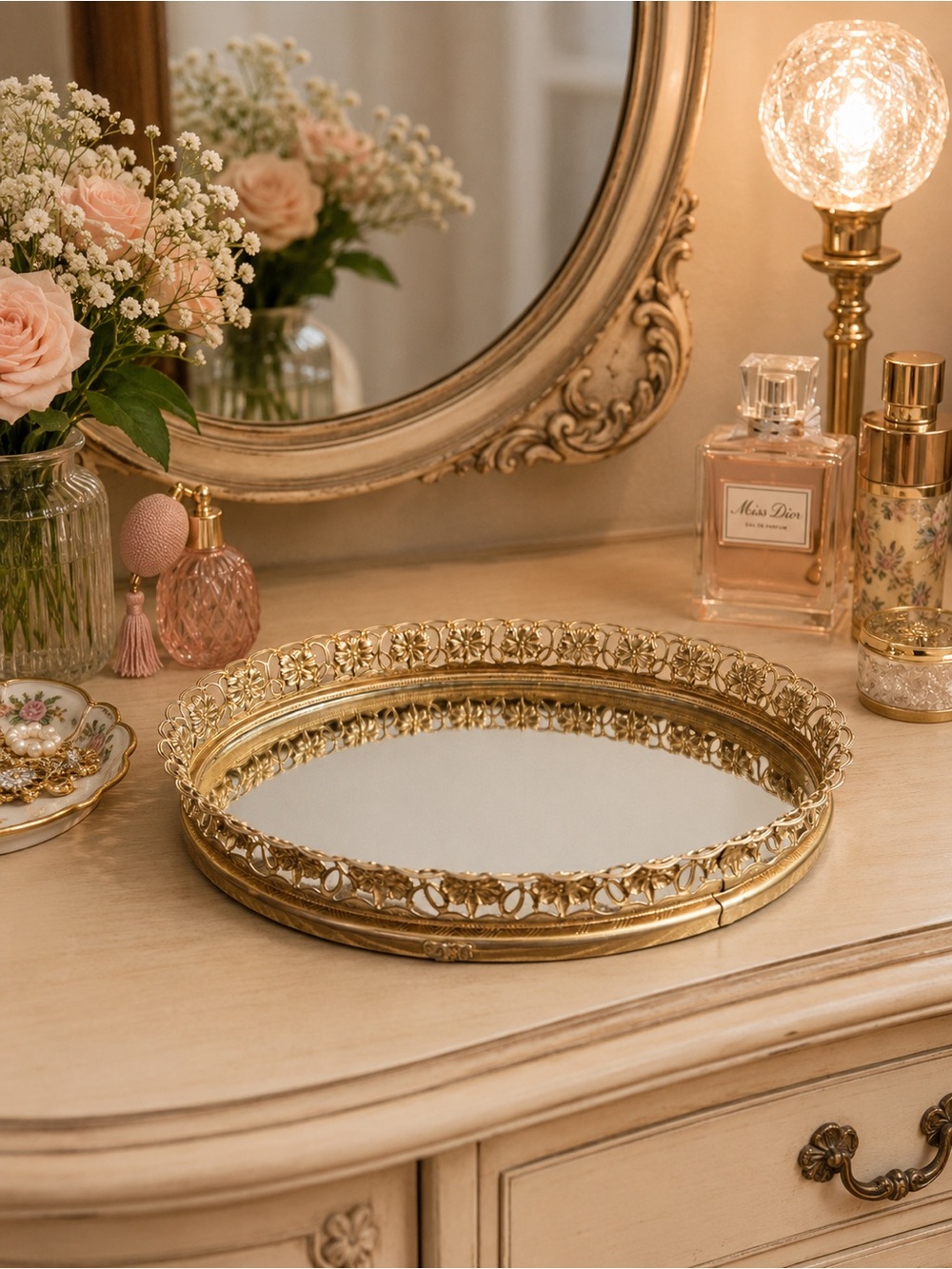 Vintage Gold Mirrored Vanity Tray - Picture 1 of 2